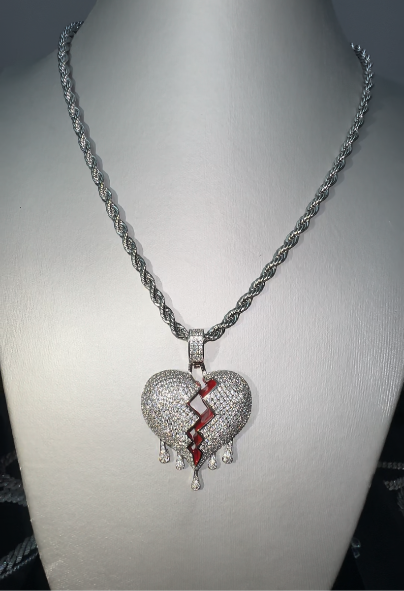 Collana Ciondolo Cuore Spezzato Iced Out Hip Hop Unisex Necklace Gift