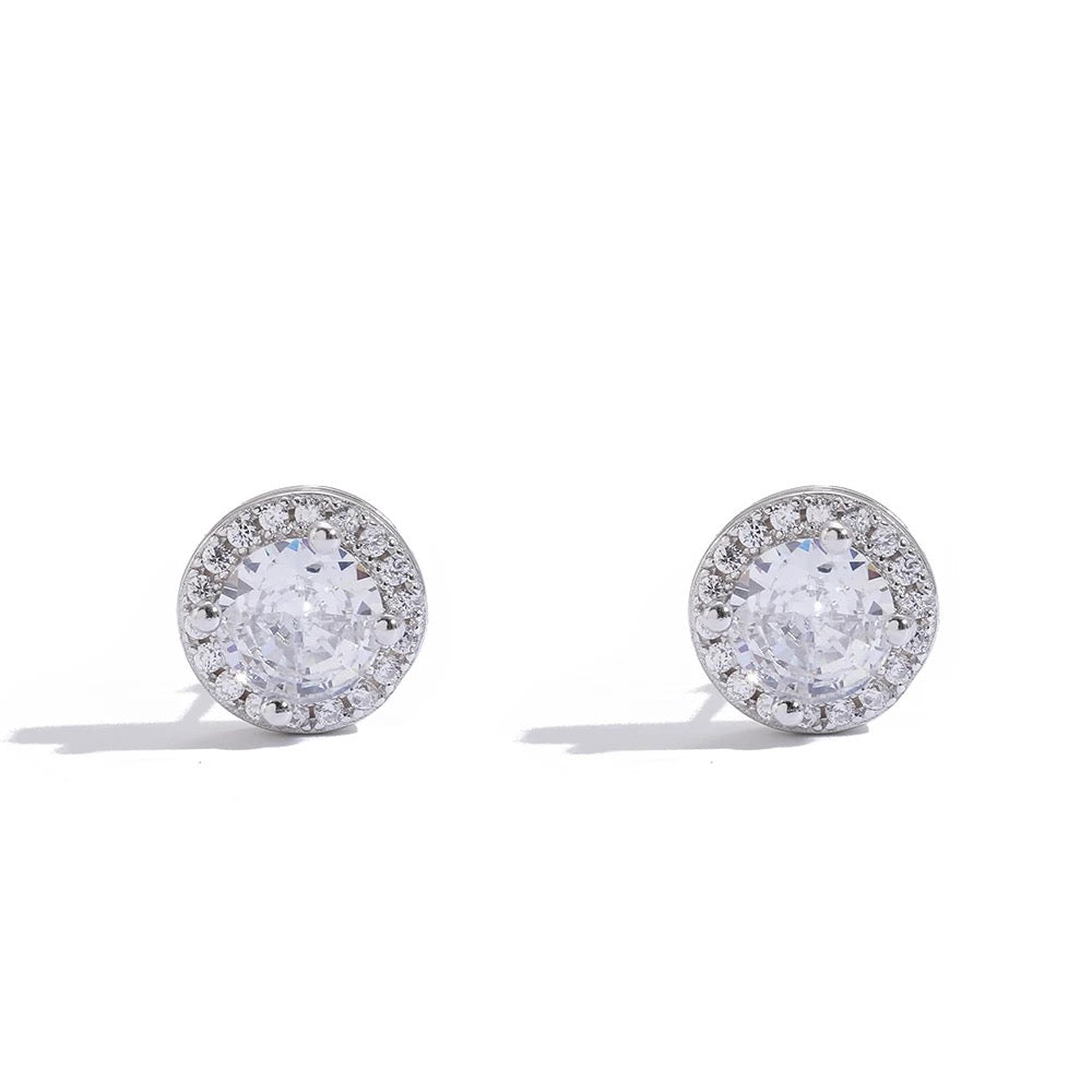 Orphelia Orecchini Donna Argento 925 Rodiato Con Vetro Taglio Rotondo Bianco, 2,8 Cm